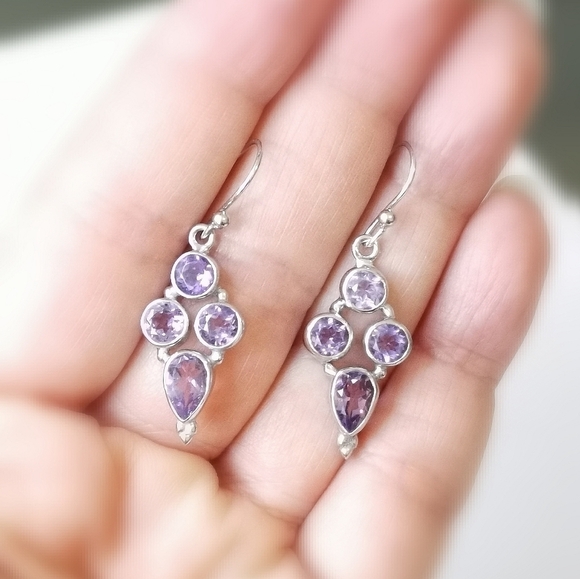 NEW sterling silver lavender purple Amethyst dangle drop earrings - Picture 3 of 5